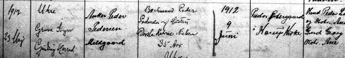 Udsnit af kirkebog, D&aring;b af Anker Peter Pedersen